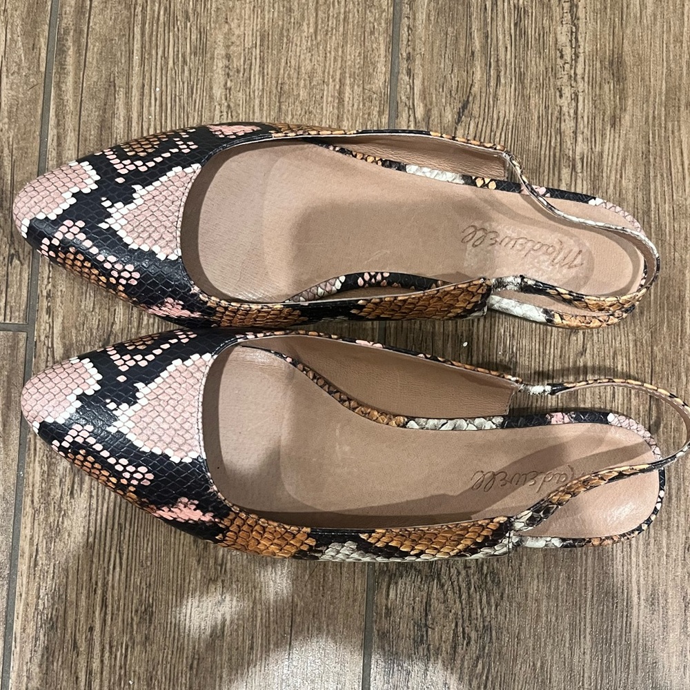 Madewell Margot Slingback Flat in Snake Embossed Leather Size 7.5